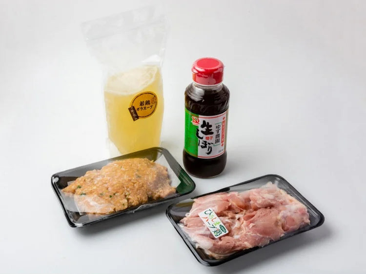 冬の鶏づくし鍋セット3人前(特製つみれ、朝引き一口もも、ポン酢、ガラスープ)